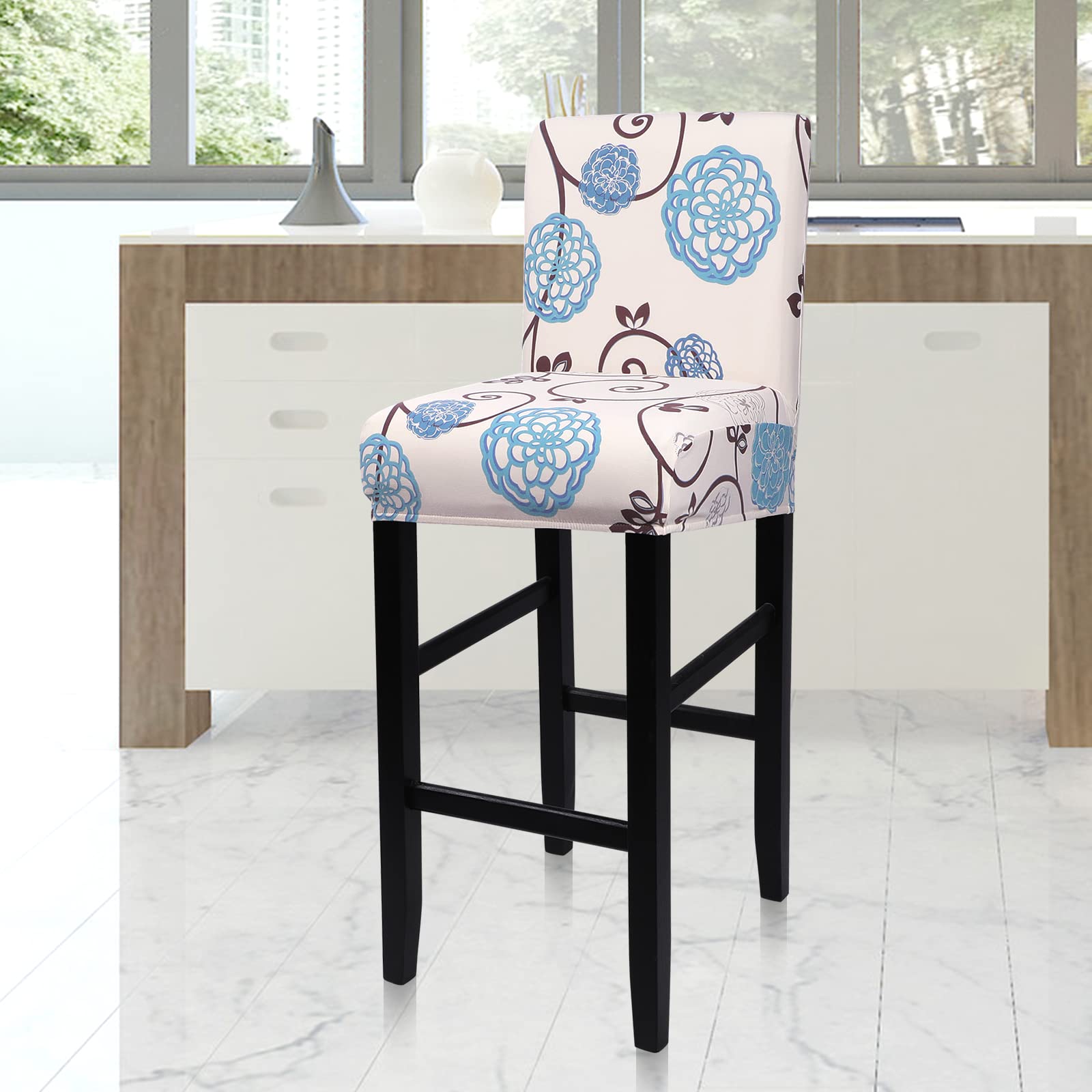 SearchI Bar Stool Covers Set of 2, Stretch Washable Barstool Seat Covers, Counter Height Chair Covers for Kitchen Dining Room Cafe (Ball Flower)