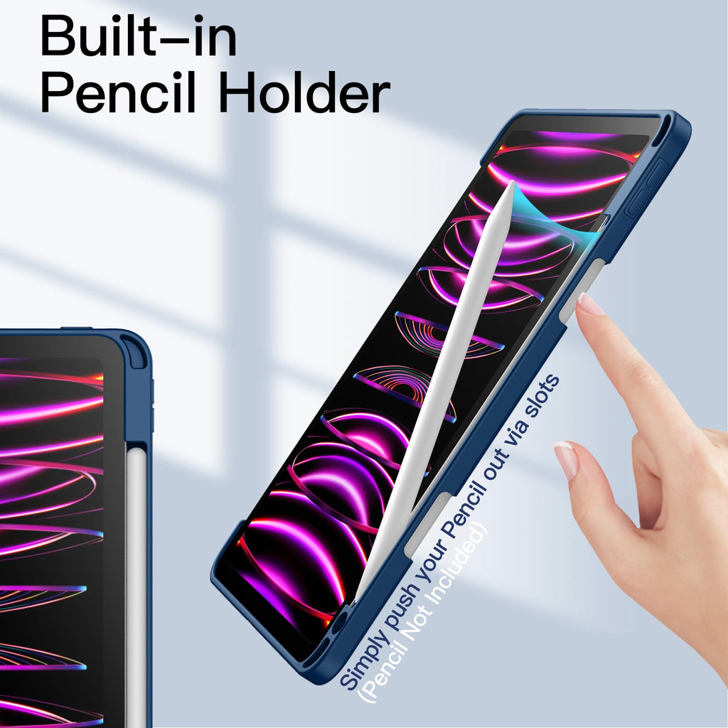 JETech Case ONLY for iPad Pro 11 Inch (2022/2021/2020/2018) with Pencil Holder, Clear Transparent Back Shell Slim Stand Shockproof Tablet Cover, Auto Wake/Sleep (Black)