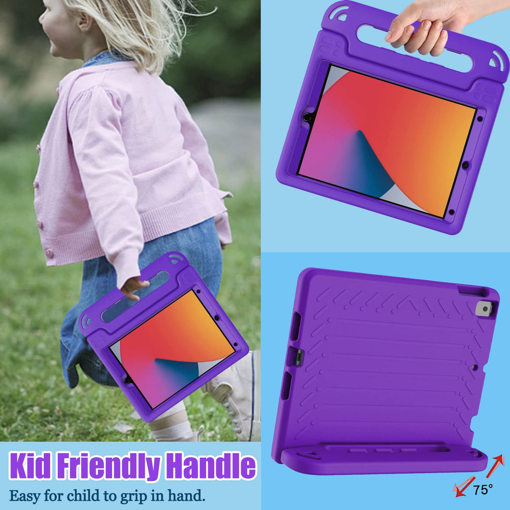 AVAWO Kids Case for iPad 10.2" 9th & 8th & 7th Generation, iPad 10.2 2021/2020/2019 Case with Built-in Screen Protector, Light Weight Shock Proof Handle Stand Friendly Cover for iPad 10.2" - Black
