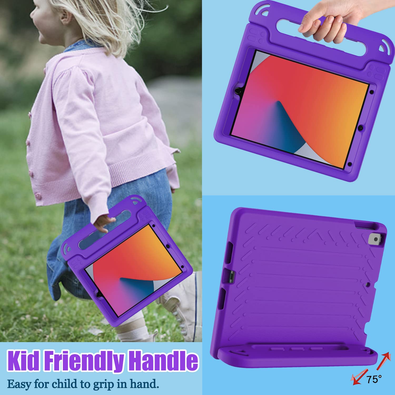 AVAWO Kids Case for iPad 10.2" 9th & 8th & 7th Generation, iPad 10.2 2021/2020/2019 Case with Built-in Screen Protector, Light Weight Shock Proof Handle Stand Friendly Cover for iPad 10.2" - Black