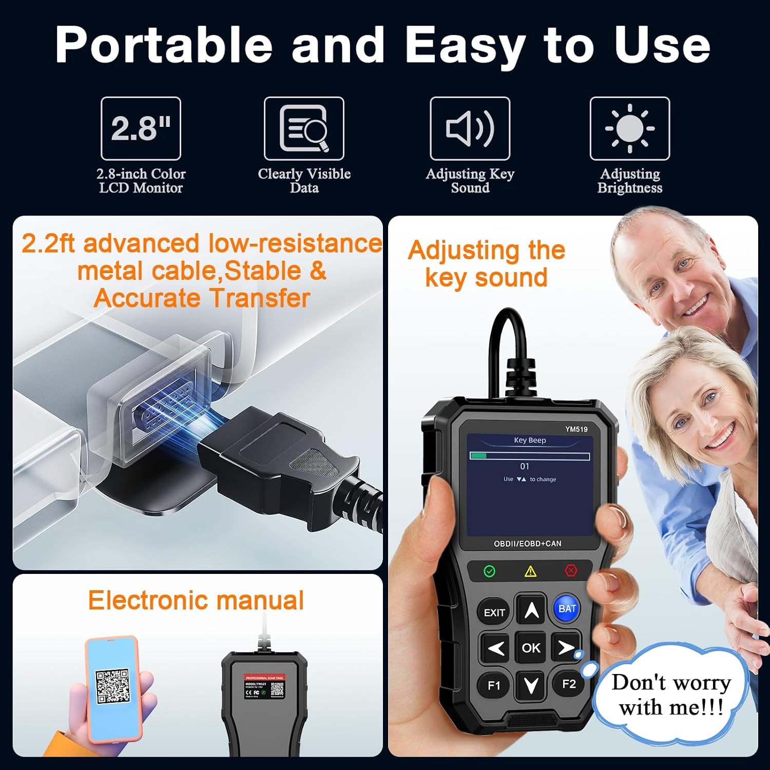 AMTIFO OBD2 Scanner with Battery Tester - Check Engine Light & Emissions Readiness, Plug & Play, Battery Health, Real-Time Date, Car Code Reader, Support All OBD II Vehicles