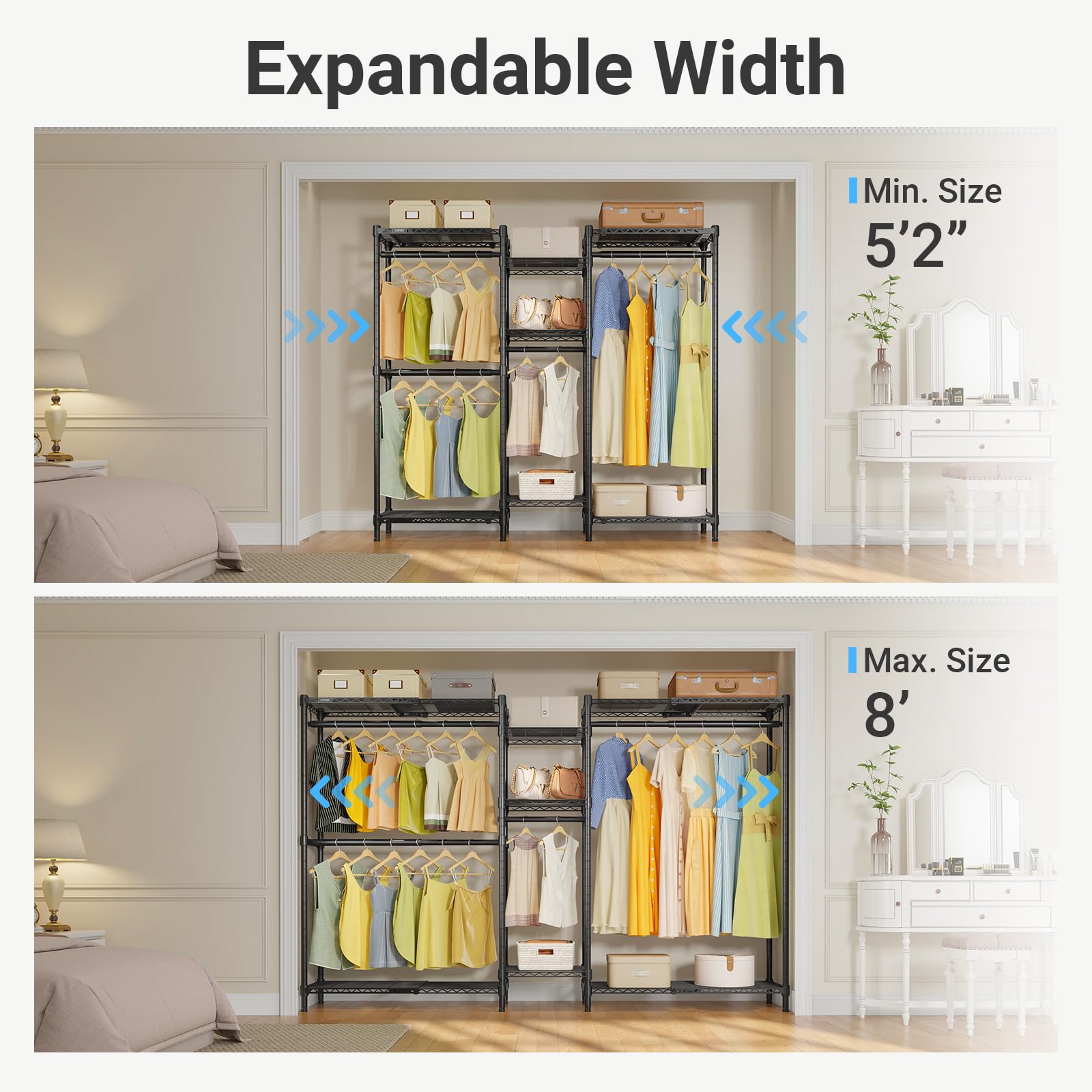 VIPEK Classic V6 Heavy Duty Clothes Rack, 7-Tier Garment Rack with Adjustable Shelves, Portable Closet Organizer with 4 Hanging Rods, Space-Saving, 850lbs Capacity, 68.9" L x 15.7" W x 76.4" H, Black