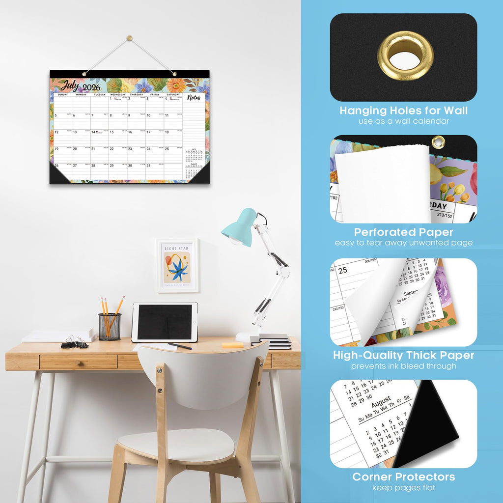 Desk Calendar 2026-2027, 21-Month Calendar Runs Until June 2027, Large 17" x 12" Monthly Desktop & Wall Calendar for Home & Office - Floral