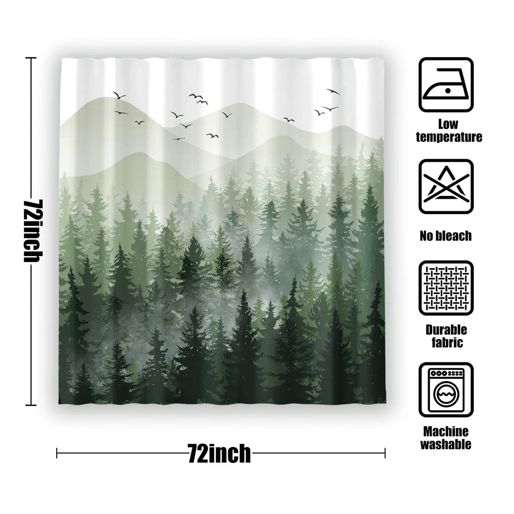 Stall Small Black and White Misty Forest Shower Curtain Ombre Gray Grey Mountain Pine Tree Waterproof Fabric Shower Curtains for Bathroom Nature Woodland Decorative Bath Curtain Decor 36×72 Inches