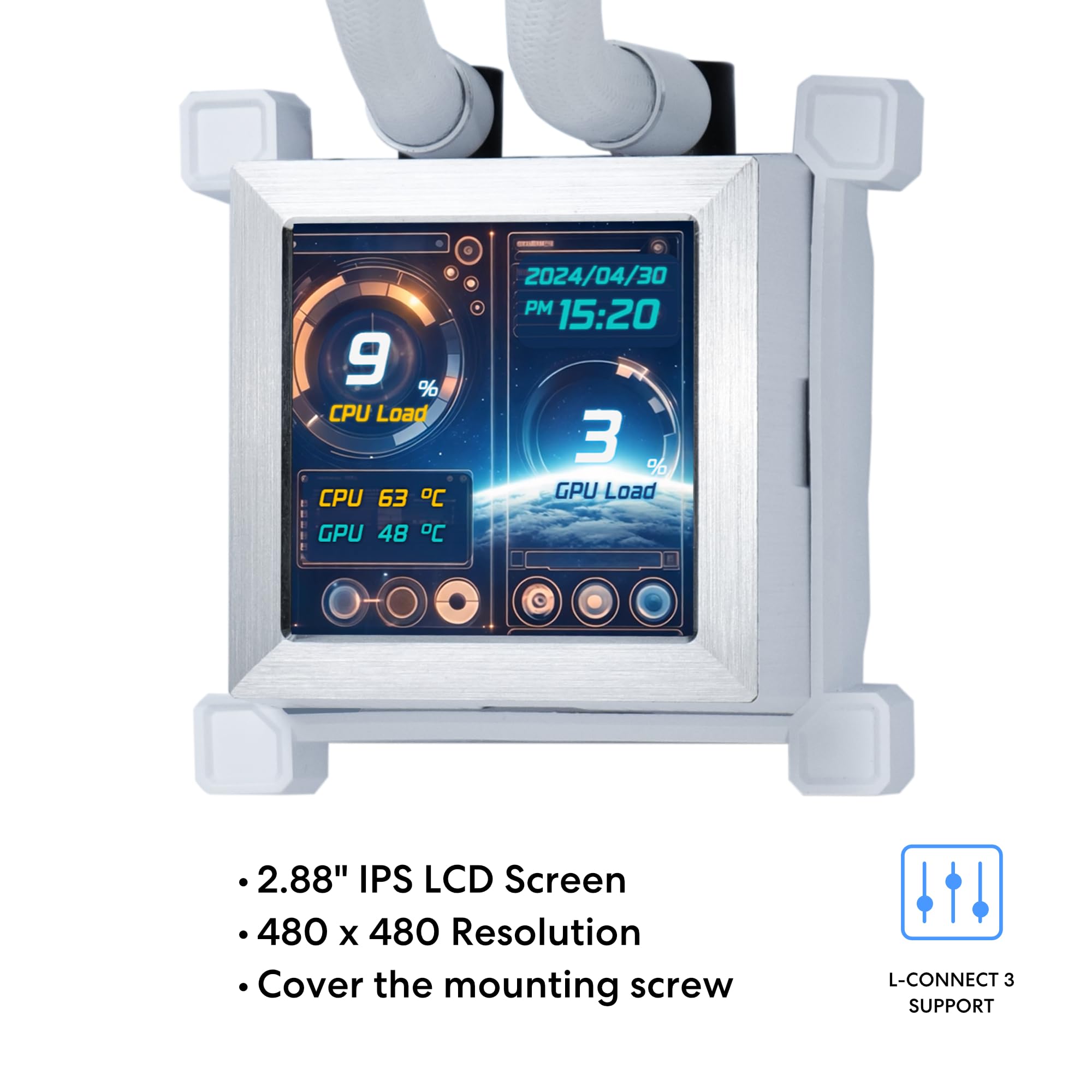 Lian Li Hydroshift LCD 360 Liquid Cooler - Flexible Side-Mounted Coolant Pathway, 2.88” LCD Screen - 480 x 480 Res. - Captured Screenshots or Recorded Videos - Fits Most PC Fans - Black (HSLCD36NB)