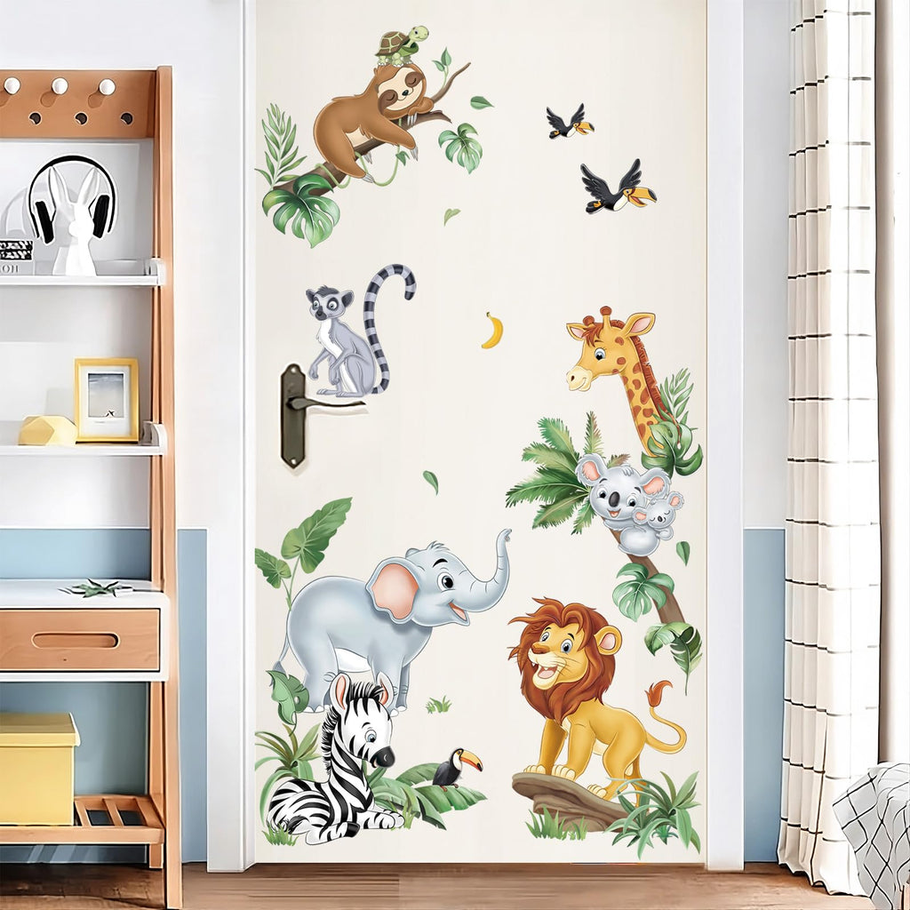 decalmile Jungle Animals Safari Wall Decals Lion Monkey Koala Wall Stickers Baby Nursery Kids Room Toddler Room Wall Decor