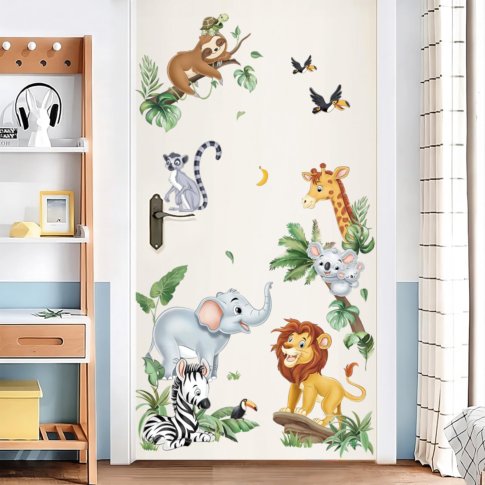 decalmile Jungle Animals Safari Wall Decals Lion Monkey Koala Wall Stickers Baby Nursery Kids Room Toddler Room Wall Decor