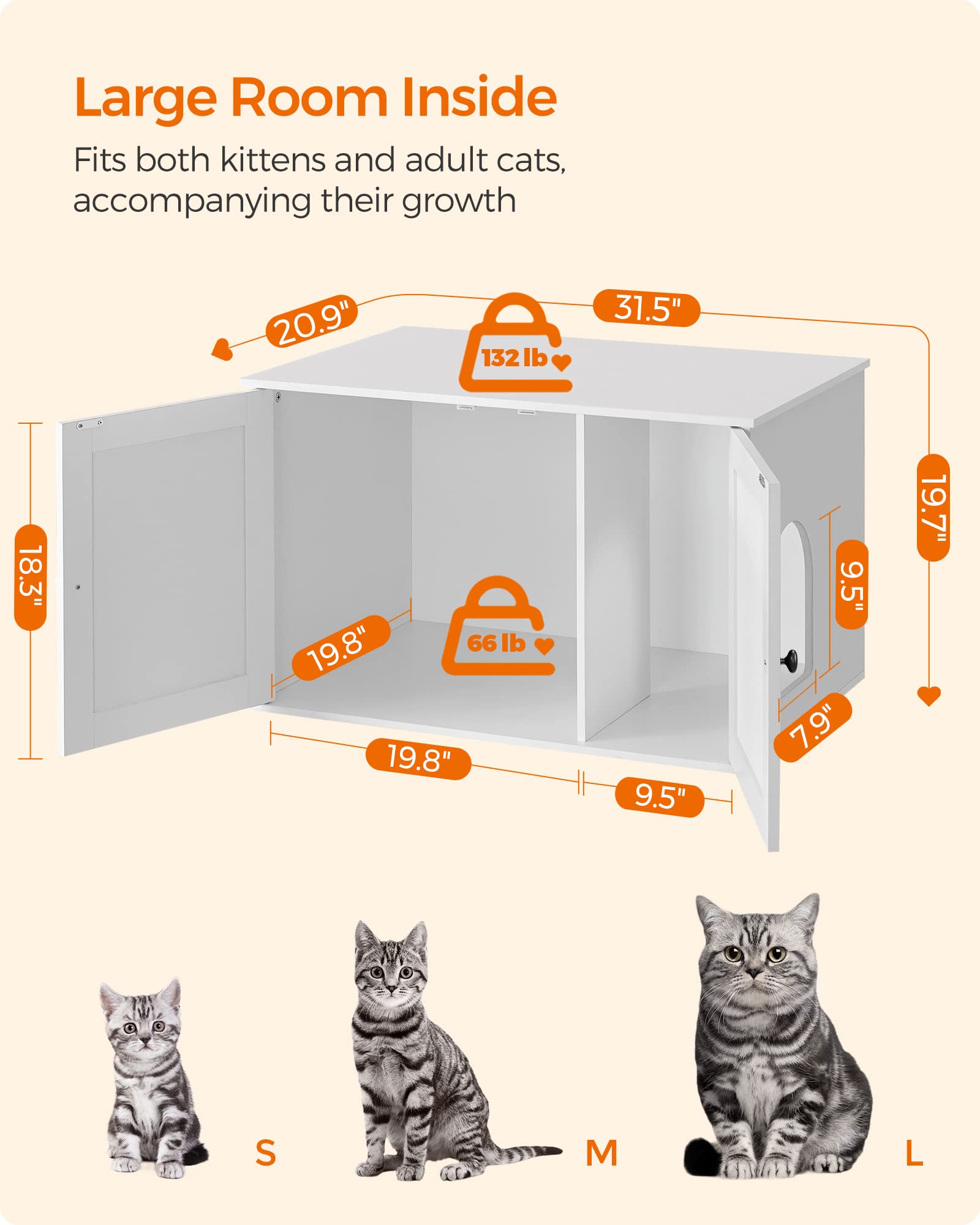 Feandrea Cat Litter Box Enclosure, Litter Box Furniture Hidden, Indoor Cat House, End Table, 27.6 x 19.7 x 19.7 Inches, Heather Greige UPCL022K01