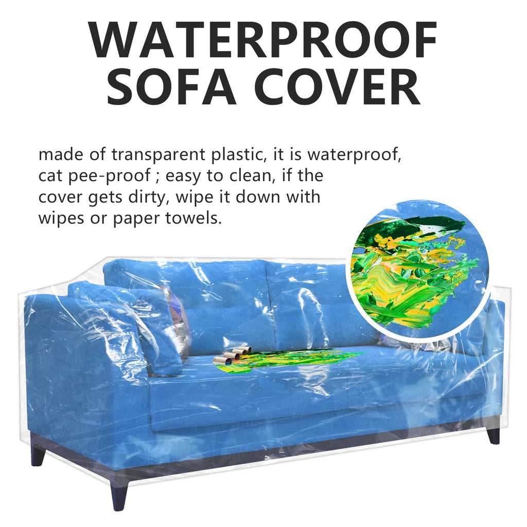 wokire Clear Thicker Couch Cover Water Proof Sofa/Heavy Duty Couch Cover-Protection Against Cat Dog Clawing, Vinyl Sofa Slipover -for Storage and Moving