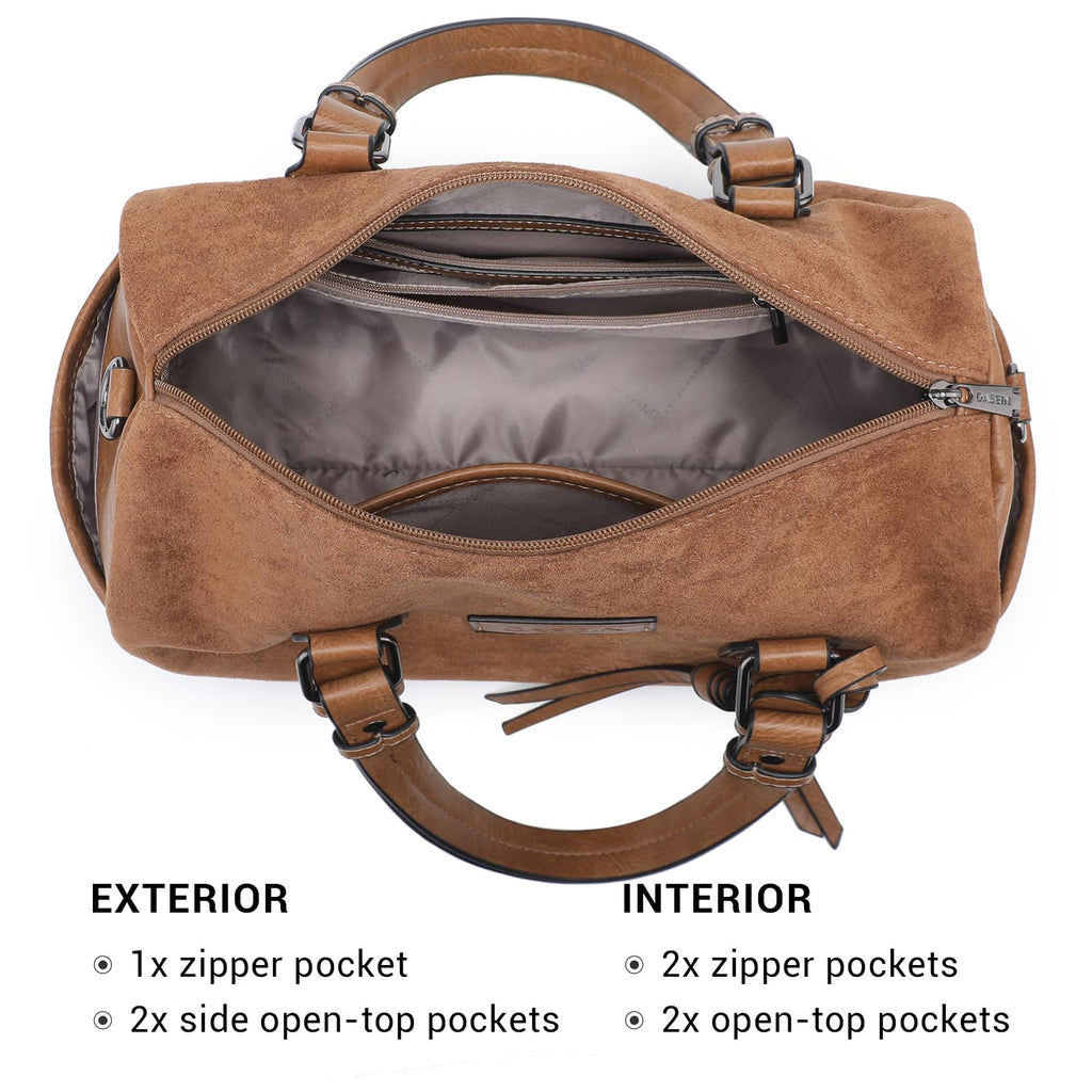 Dasein Women Soft Vegan Leather Barrel Bags Large Hobo Top Handle Work Totes Satchel Handbags Shoulder Purse