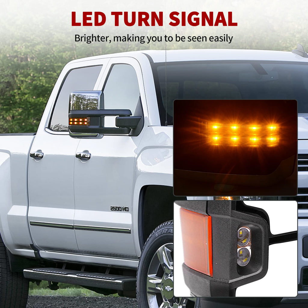 YITAMOTOR Towing Mirrors Compatible with 07-13 Silverado 1500 2500 3500 Tahoe Suburban Avalanche GMC Sierra Yukon Cadillac LED Turn Signal Light Power Heated Manual Telescoping Folding
