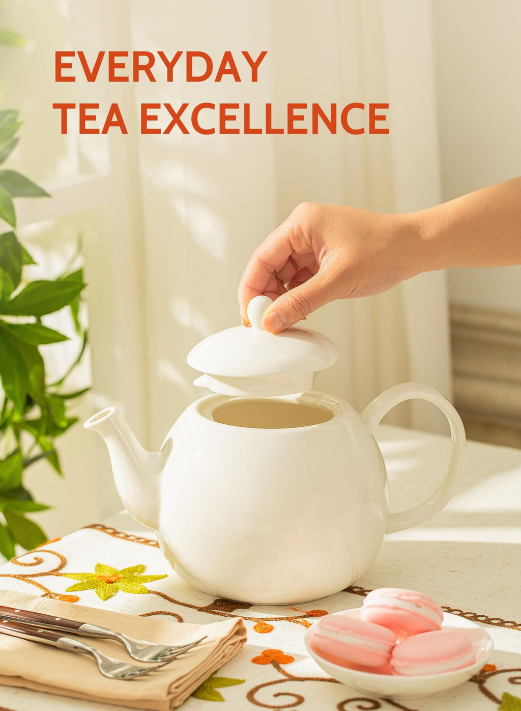 Sweese Porcelain Teapot 27 oz with Infuser for Loose Leaf Tea, Bluish Grey