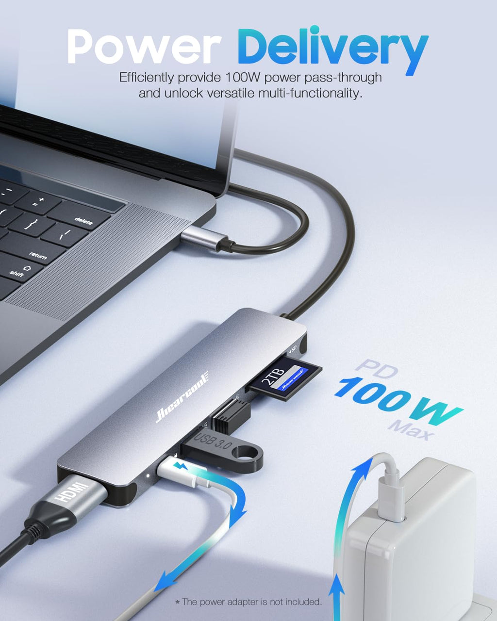 Hiearcool USB C Hub Multi-Port Adapter, 7-in-1 USB-C Dongle with 4K HDMI 100W PD SD/TF Card Reader, USBC Dock Compatible for MacBook Pro/Air Dell XPS Lenovo HP and Other Windows Laptops-Sliver White
