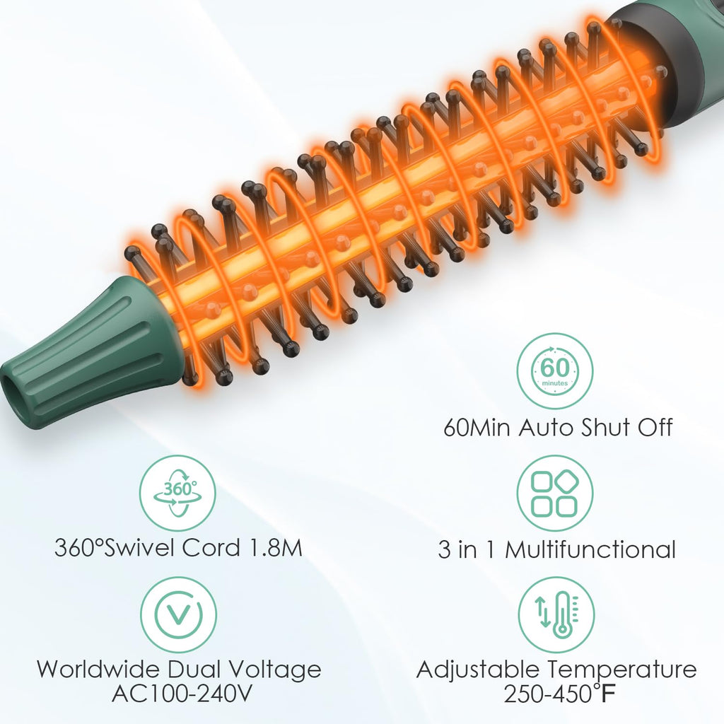 BANGMENG Mini Thermal Round Brush, 0.35 Inch Barrel Volume Heat Styling Brush for Men and Women Short Thin Curly Straight Hair, Heated Curling Iron,12 Temperature Setting (0.95 Inch with Bristles)