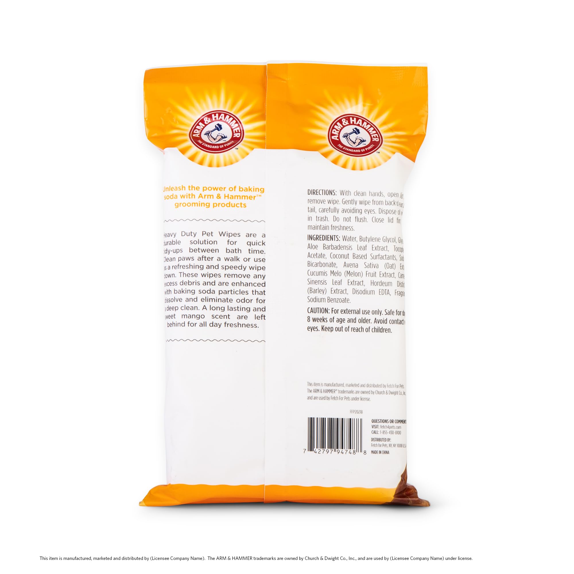 Arm and Hammer for Pets Heavy Duty Multipurpose Dog Bath Wipes, Mango Scent, Travel Size - All Purpose Wipes That Remove Odor and Refresh Dog Coat Between Baths, 30 Count