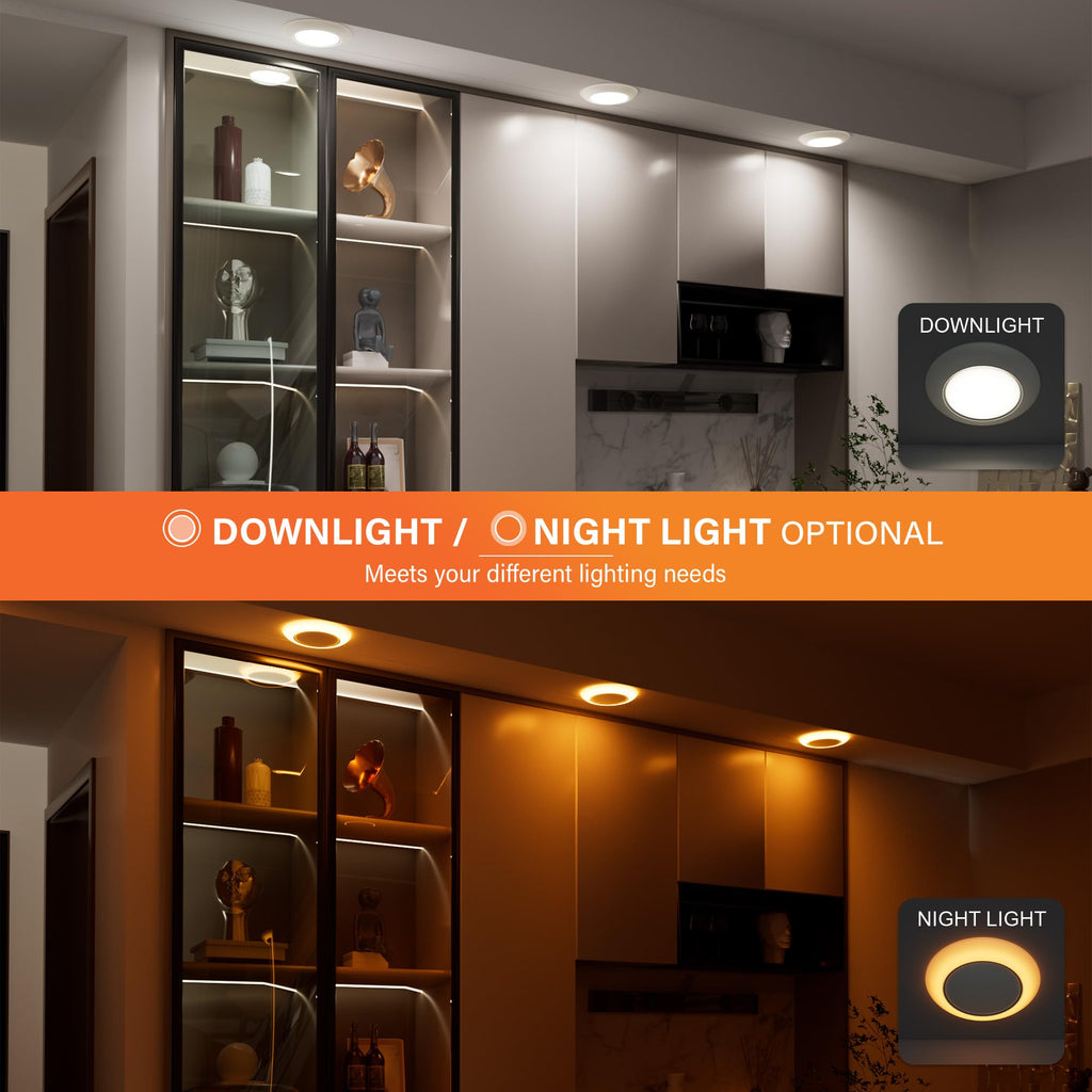 6 Inch LED Low Profile Disk Light with Night Light, 120VAC, 15W, 5CCT Color Changing, 1000LM, Dimmable, ETL, Shower Wet Rated Screw in Flush Mount Ceiling Light, White/1 Pack