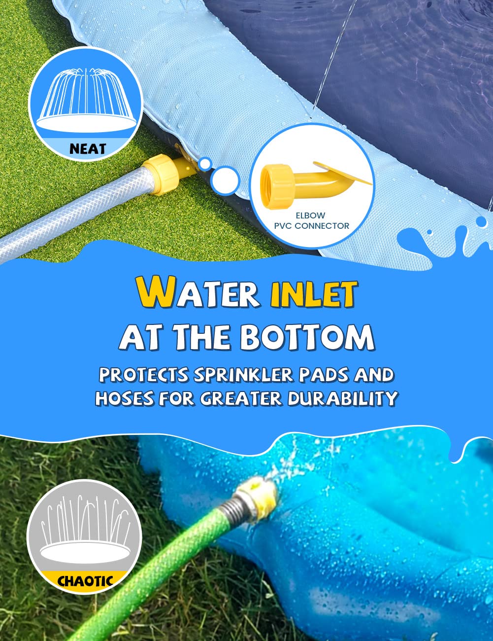 VISTOP 67" Non-Slip Splash Pad for Kids and Dogs, Thickened Sprinkler Pool for Toddlers, Outdoor Backyard Water Toys, Fun Fountain Play Mat for Babies, Children & Pets Blue