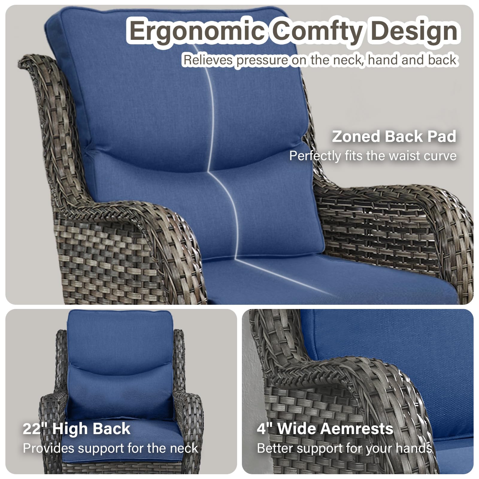 Swivel Patio Chairs Set of 2 with 5" Thick Cushion - Wicker Outdoor Swivel Rocker Patio Chairs, High Back Comfortable Outdoor Glider Chair for Balcony, Porch, Deck, Poolside - Brown/Beige
