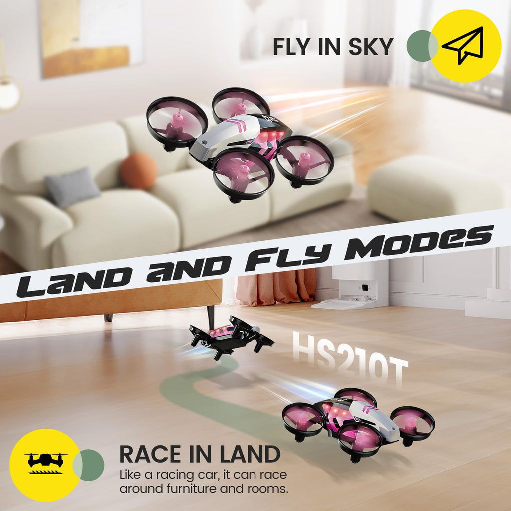 Holy Stone HS210T Drones for Kids, 2 IN1 MINI Indoor Drone with Land & Fly Mode, Four Posture Deformations RC Quadcopter with 3D Flip, Auto Hovering, Easter day& Birthday Toy Gift for Boys and Girls