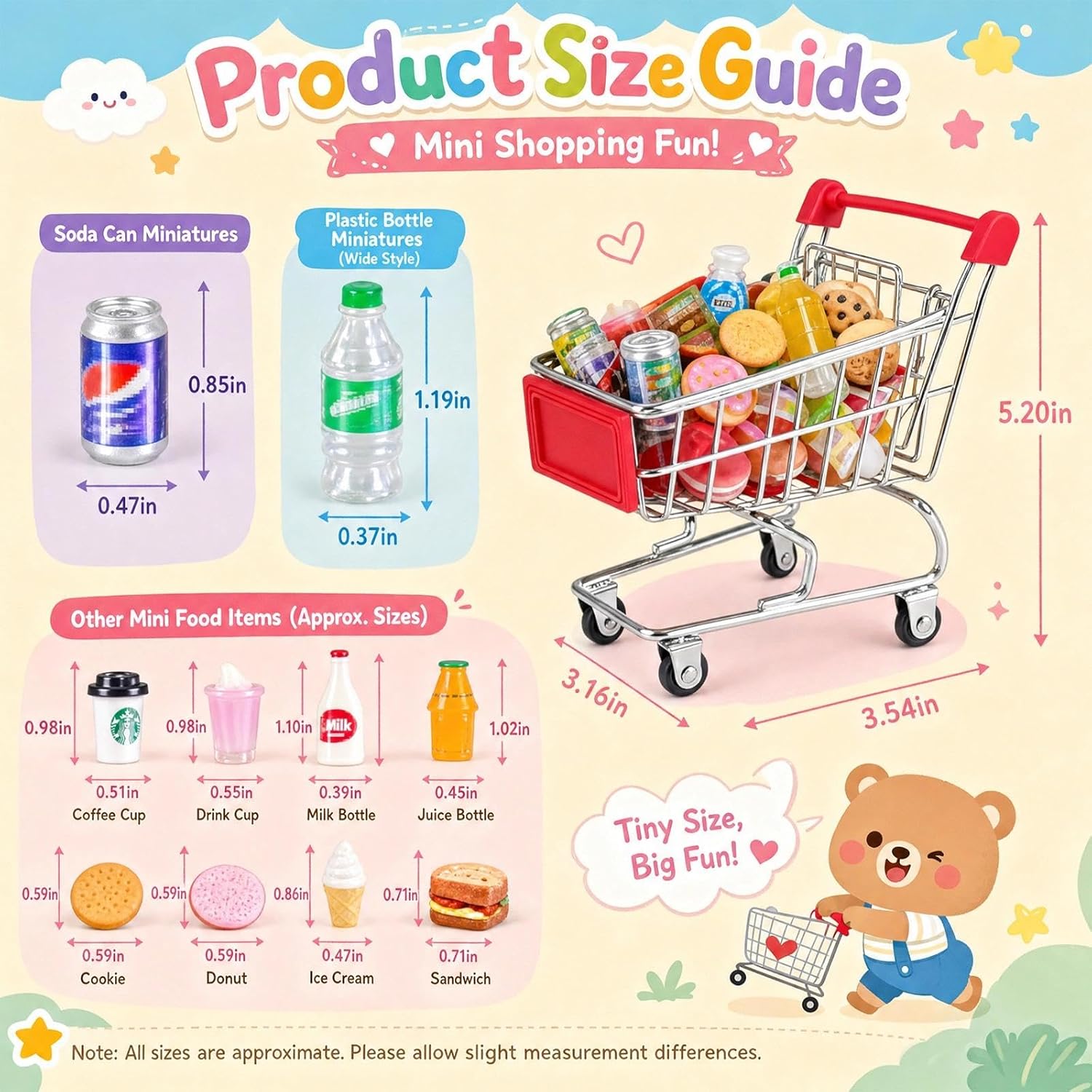 134pcs Mini Shopping Cart Basket Miniature Food Drink Bottle Supermarket Metal Handcart Toys Doll House Store Cosplay Game Dollhouse Grocery Fruit Cake Bread Party Trolley Model Dollar Bills