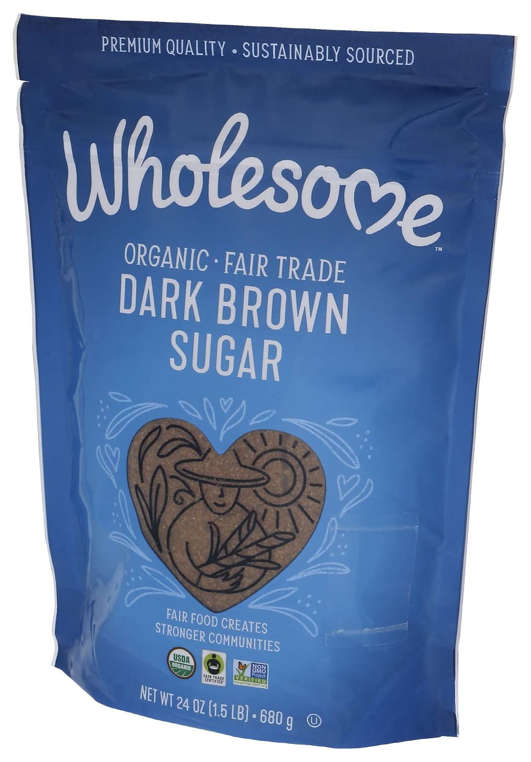 Wholesome Sweeteners 24-Ounce Organic Dark Brown Sugar, Fair Trade, Non GMO, Gluten Free & Vegan, Sugar for Baking and Glazing, 1 Pack