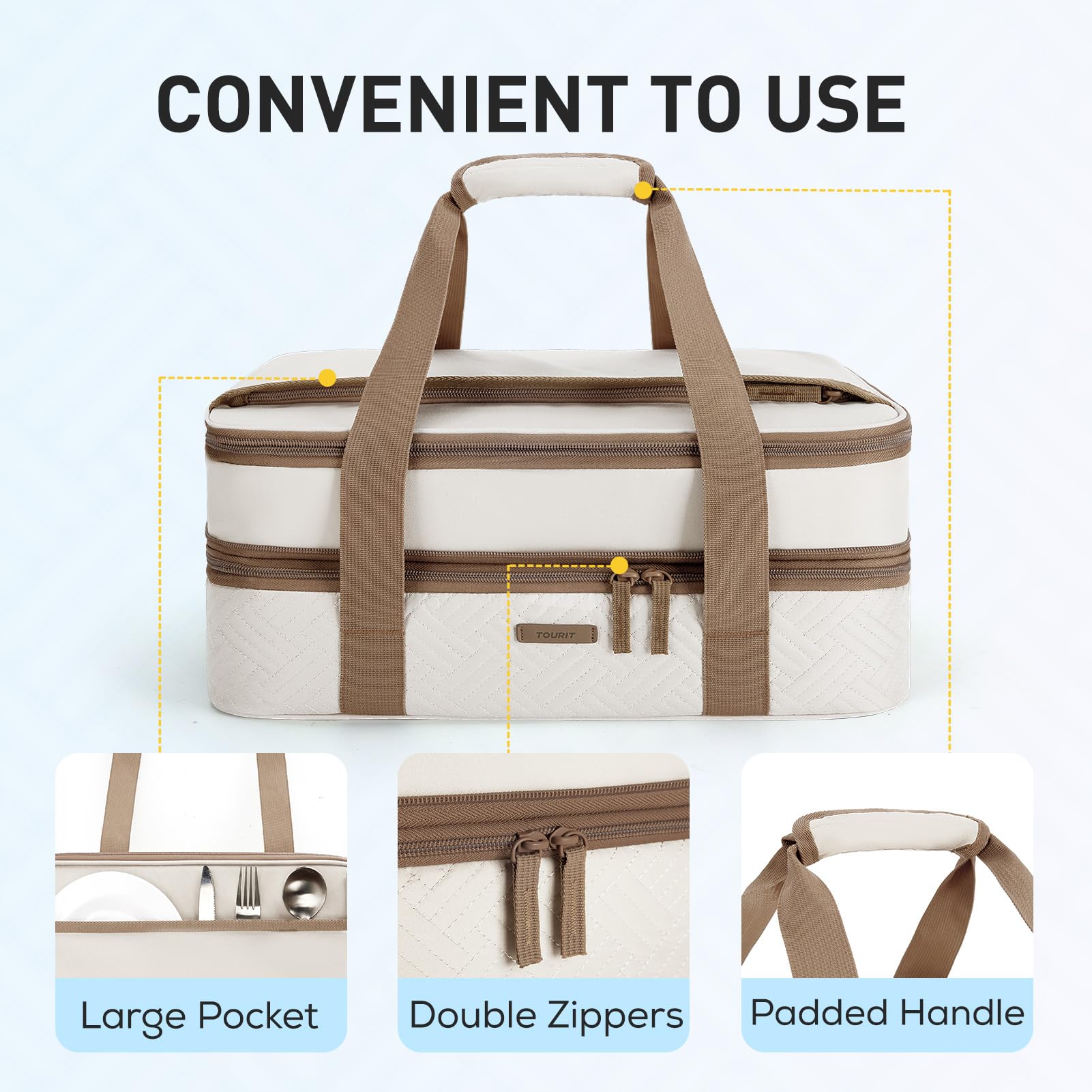 TOURIT Insulated Casserole Carrier for Hot or Cold Food Thermal Food Carrier for Picnic Cookouts Potluck Parties Fits 9" x 13" Baking Dish