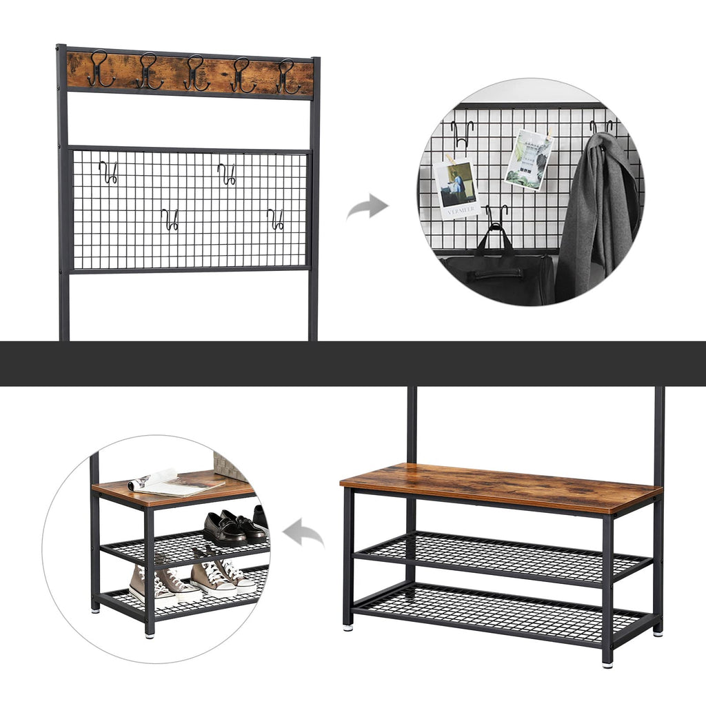 VASAGLE Shoe Bench Rack, 3-Tier Storage Shelf for Entryway Hallway Living Room, Industrial Accent Furniture with Steel Frame, 12.6 x 31.5 x 70.3 Inches, Greige