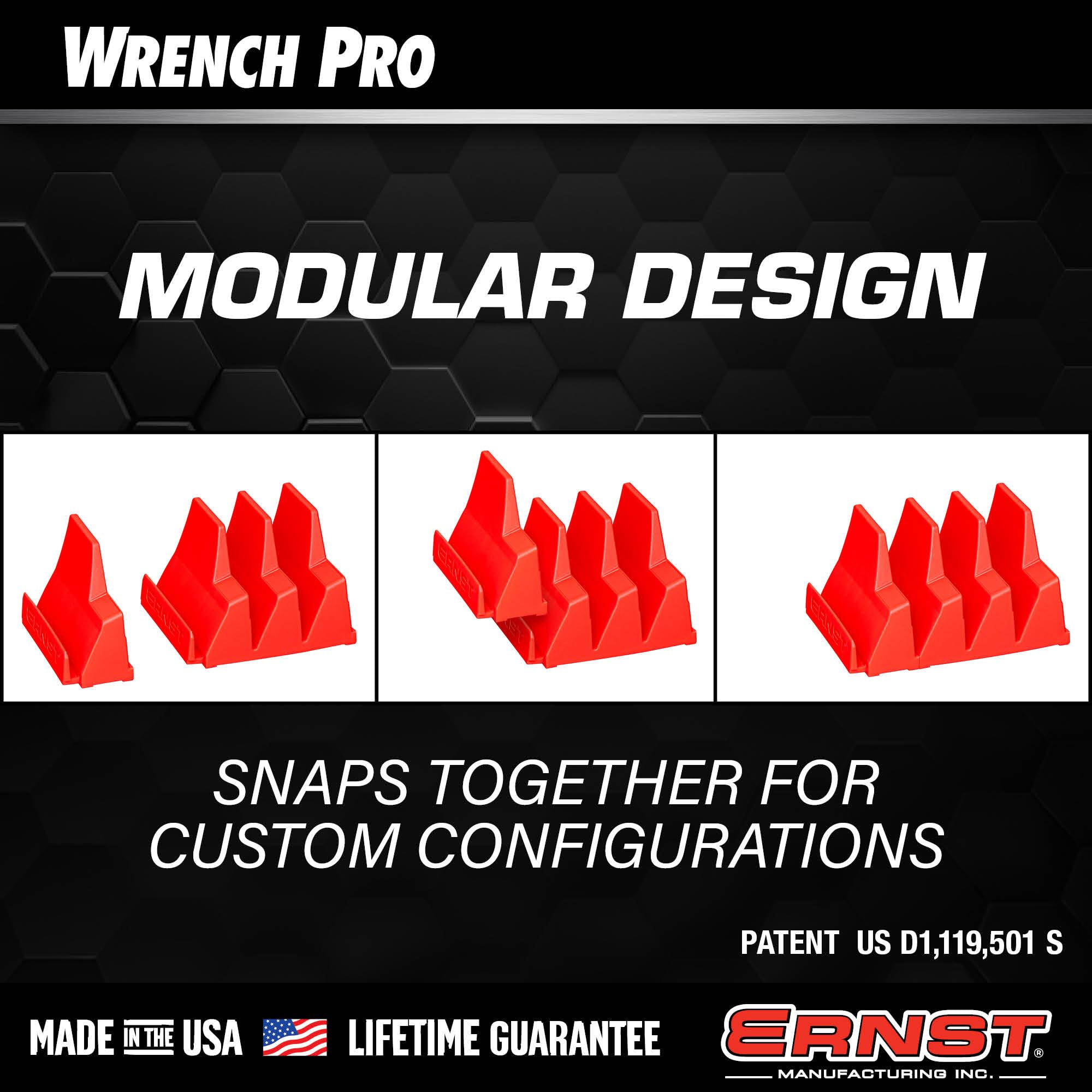 Ernst Manufacturing Wrench Pro - Modular Wrench Organizer for 40 Tools with Magnetic Base (Patented) - Made in the USA