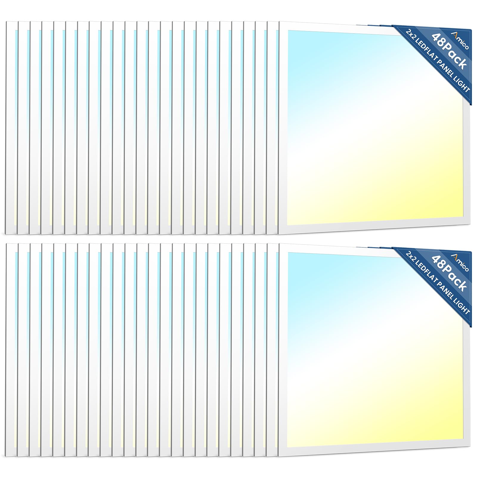 Amico 36 Pack 2x4 LED Flat Panel Light Fixture, 6250 LM, 4000K/5000K/6500K, 30W/40W/50W, Dimmable 0-10V, LED Drop Ceiling Lights for Office Commercial Use, Dustproof ETL Listed, FCC, DLC