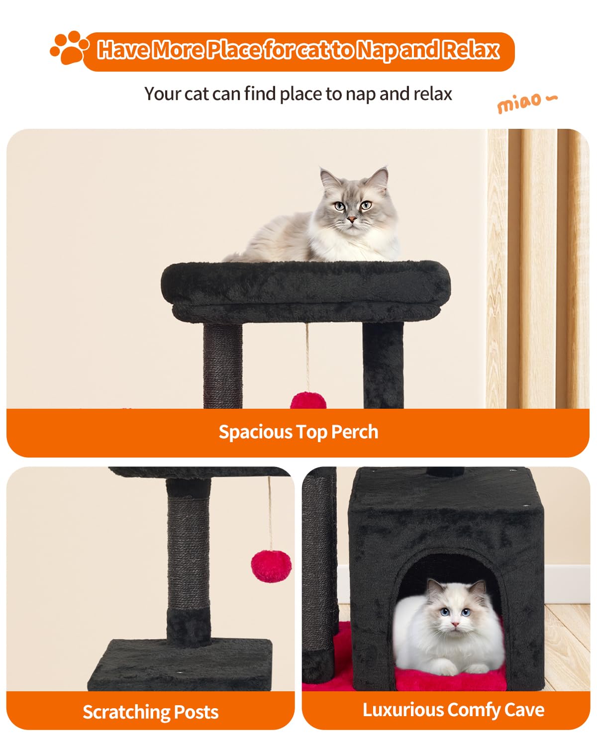 FISH&NAP Cute Cat Tree Kitten Cat Tower for Indoor Cat Condo Sisal Scratching Posts with Jump Platform Cat Furniture Activity Center Play House Beige