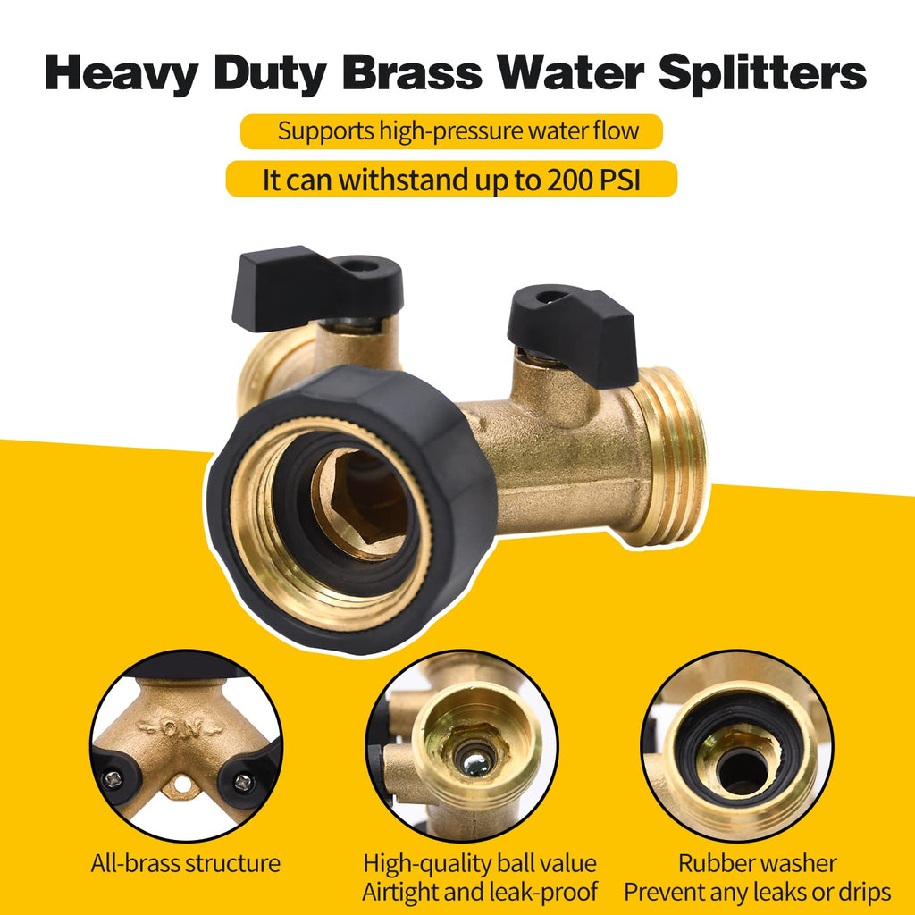 1/2/4 Pack 2 Way Hose Splitter, for 3/4" Hose Connector, with Rubber Washers & Tapes