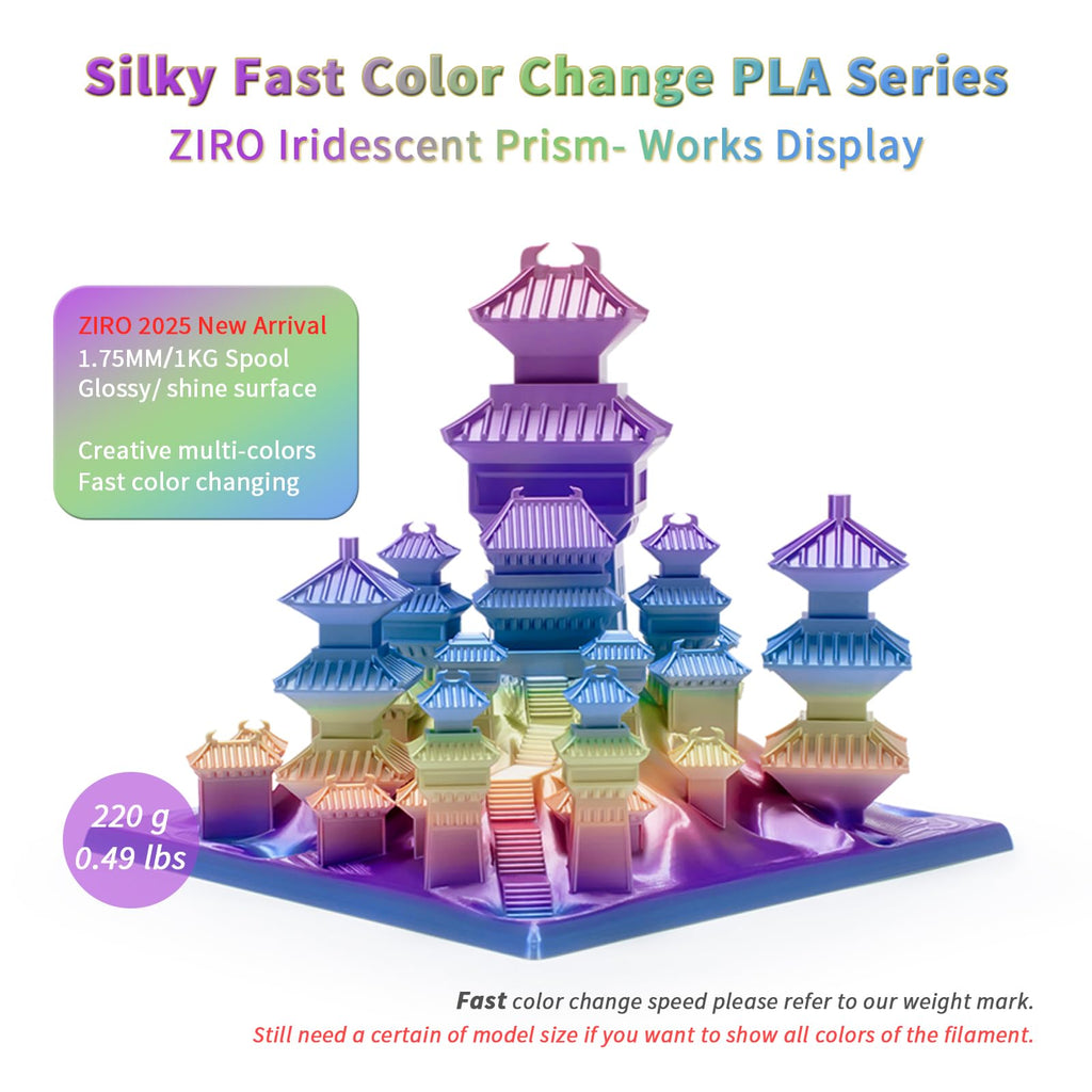 ZIRO Fast Color Change PLA, 1.75mm Color Gradient Filament, Glossy Rainbow PLA Filaments, Fit Most 3D Printer Pen, Shiny Surface 1KG/2.2lbs Spool, Aqua Sky (Silk)