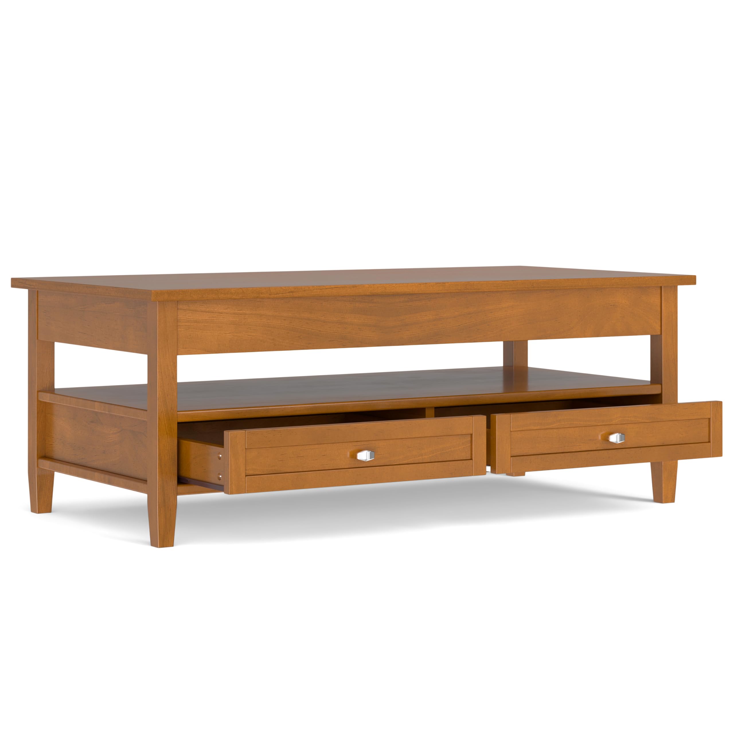 SIMPLIHOME Warm Shaker Coffee Table - 48 inch Wide Solid Wood Coffee Table in Black, Transitional Living Room Table with 2 Drawers, Open Shelf, Shaker Fronts and Tapered Legs