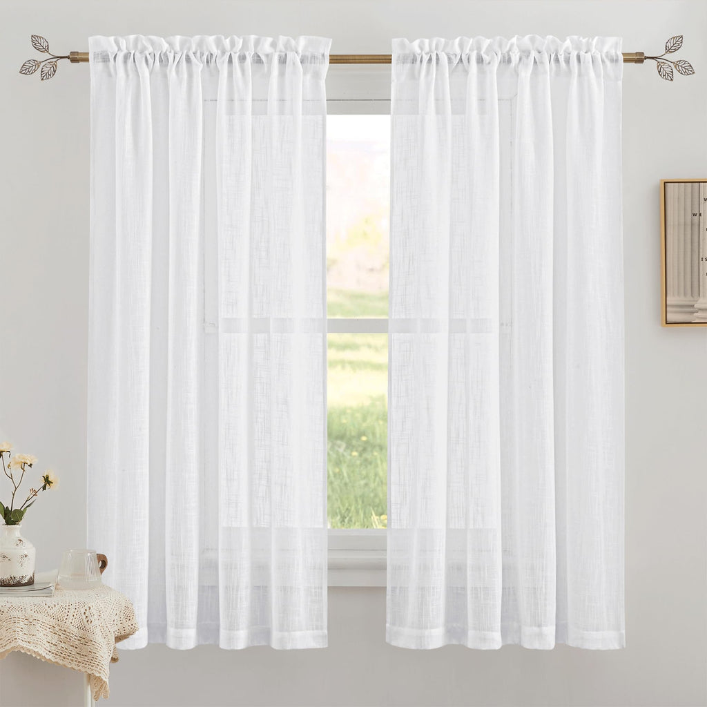 RYB HOME Small Curtain Rod 28 to 48 Inch Adjustable Telescoping Blackout Decorative Drape Rod with Leaf Finial for Cafe Kitchen Kids Bedroom Bathroom Shower Living, Antique Brass, 1 Inch Diameter