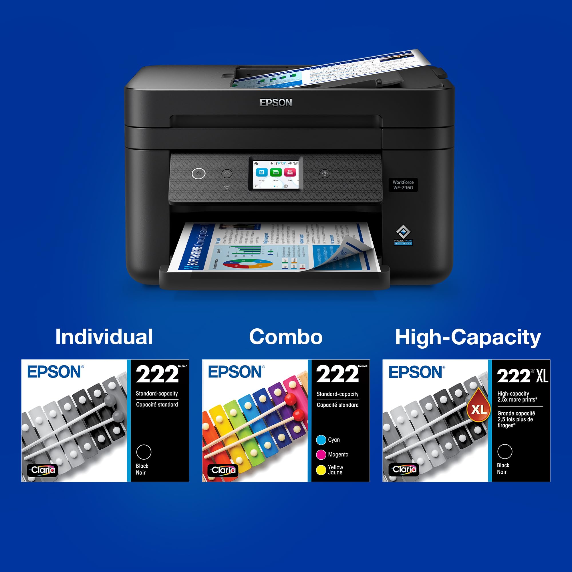Epson 222 Claria Ink Standard Capacity Color Combo Pack (T222520-S) Works with Workforce WF-2960,Expression XP-5200,(Pack of 2)