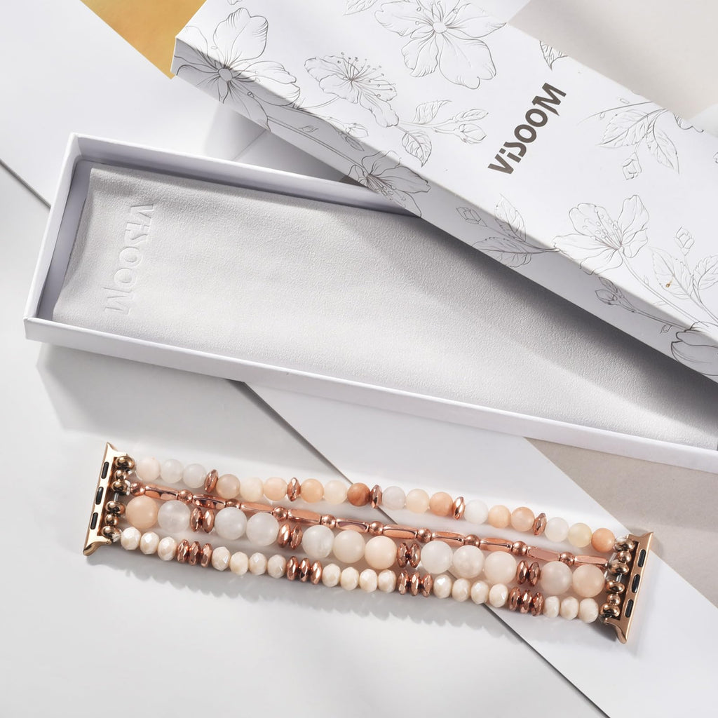 VISOOM Beaded Boho Bracelet Compatible for Apple Watch Band 40mm/38mm/41mm/42mm Series 11 10 9 8 7 SE Series 6/5/4 Women Fashion Cute Handmade Crystal Beads Stretchy Watch Strap for iWatch Bands 3/2/1