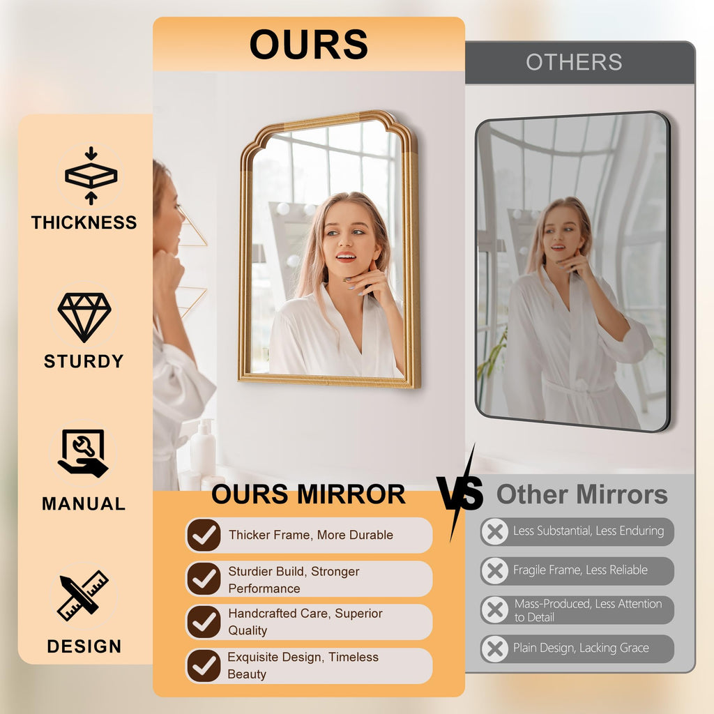 Ferytange 18X24 Inch Black Mirror for Wall with Metal Frame Rectangular Rounded Bathroom Vanity Mirror Anti-Rust, Hangs (Black 18" x 24")