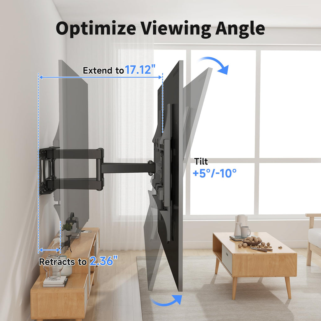 XINLEI Full Motion TV Wall Mount for Most 26"-70" Flat/Curved TV, Swivel Tilt Bracket with Articulating Dual Arms, Support 100lbs, Max VESA 400x400mm, Fits 12”/16" Wood Stud (MA570)