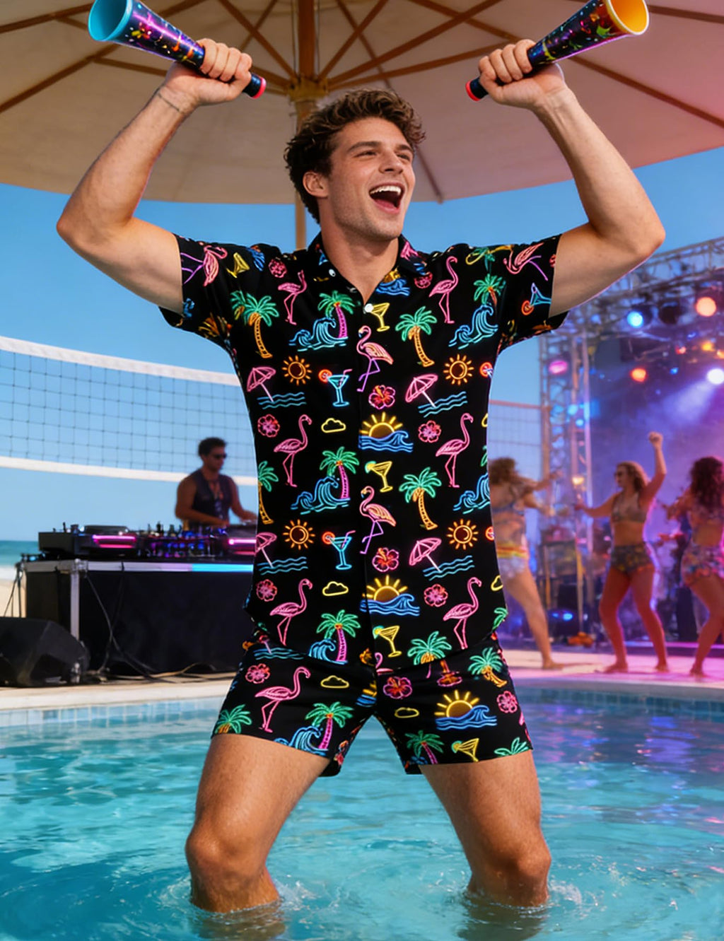 Fanient Mens Hawaiian Shirt Summer 3D Print Casual Short Sleeve Button Down Graphic Aloha Dress Shirts
