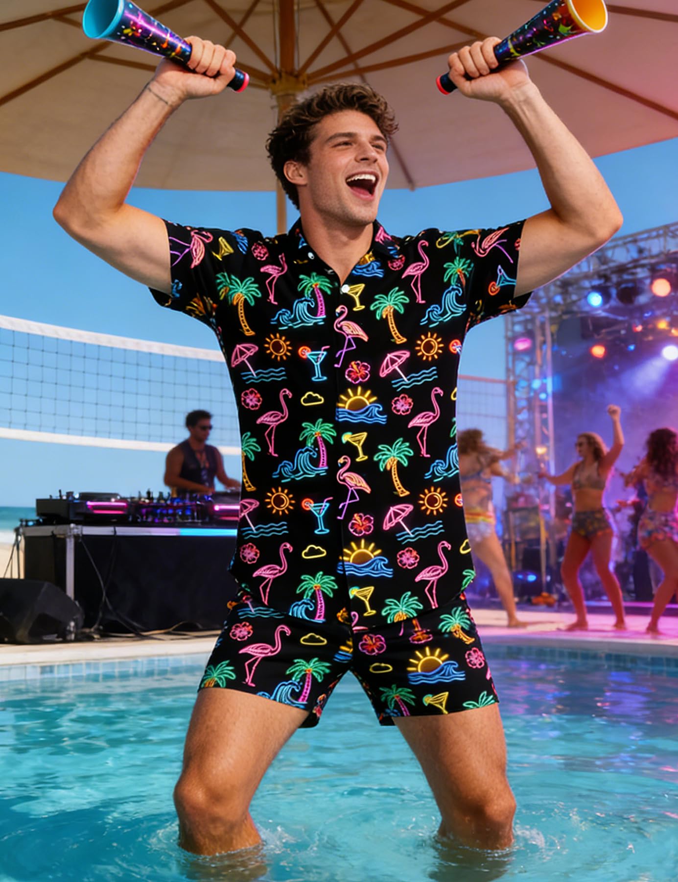 Fanient Mens Hawaiian Shirt Summer 3D Print Casual Short Sleeve Button Down Graphic Aloha Dress Shirts