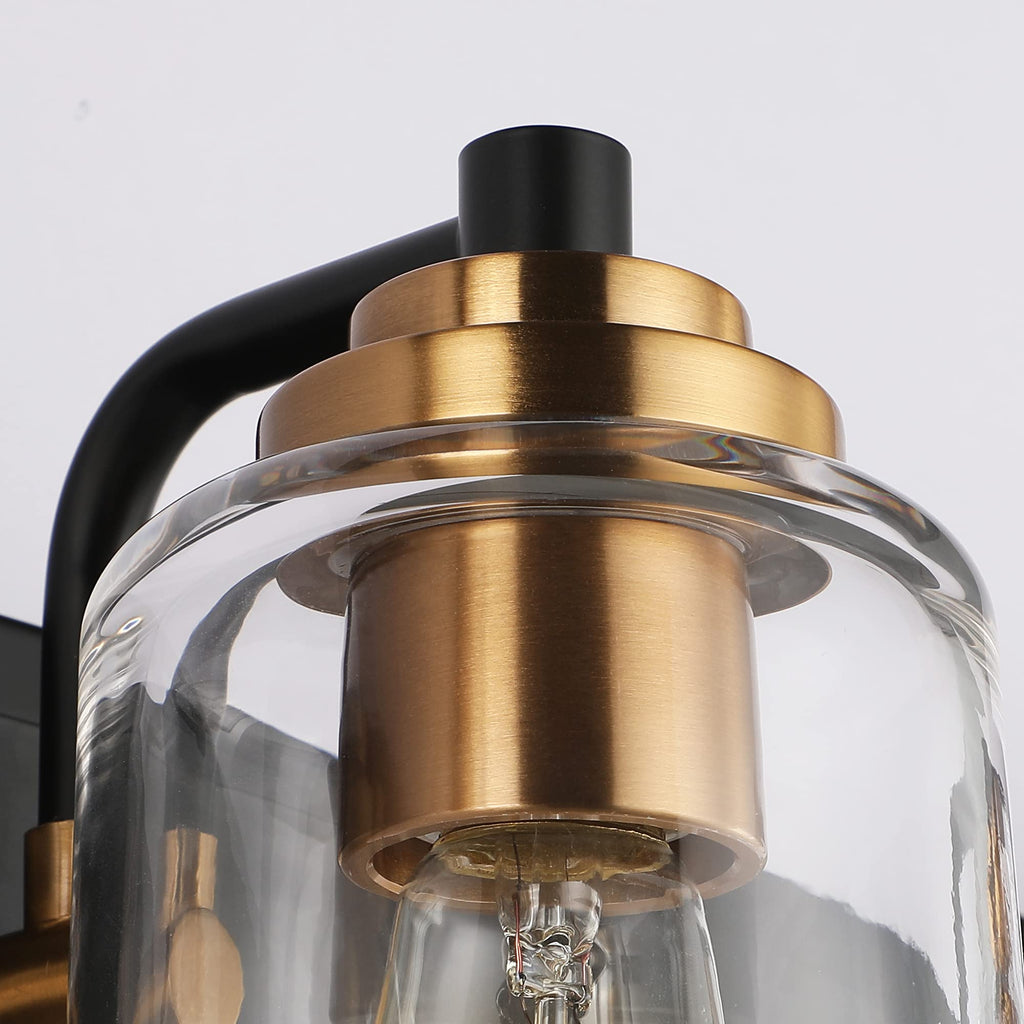 SOLFART 20.1 Inch Black Vintage Bathroom Vanity Light Fixtures Fixtures with Modern Glass Globe Shade Metal Brass Wall Lamp 2 Lights