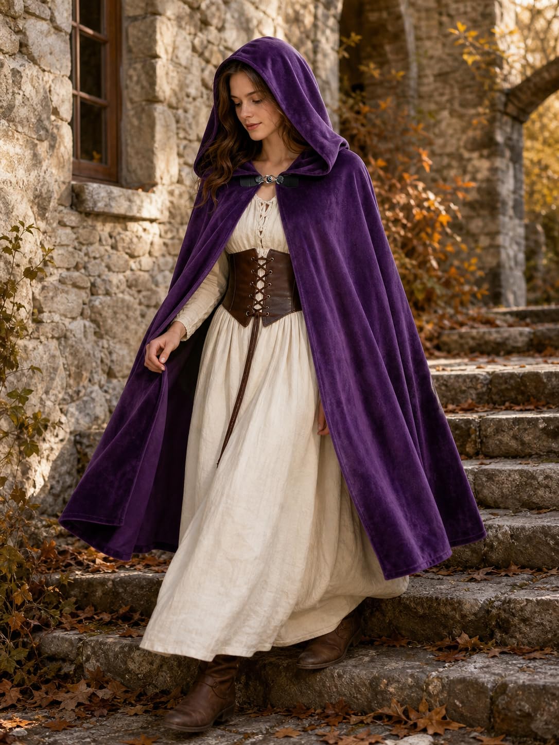 JEGERMIG Medieval Hooded Cloak Halloween Renaissance Costume
