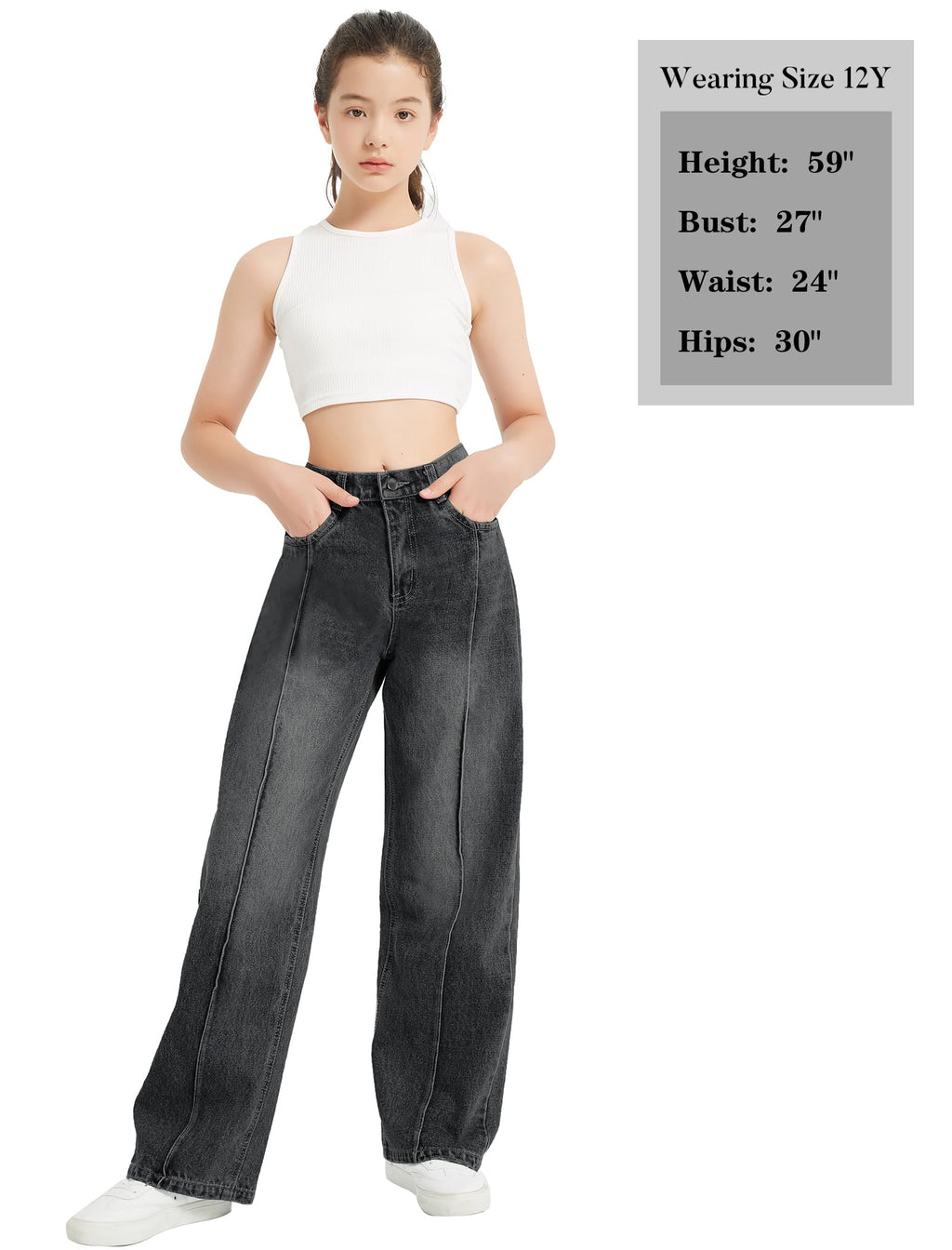 EXARUS Girls Jeans Baggy Wide Leg Cute Teen Tween Long Denim Pants Clothes Tall Junior Elastic Band Pockets