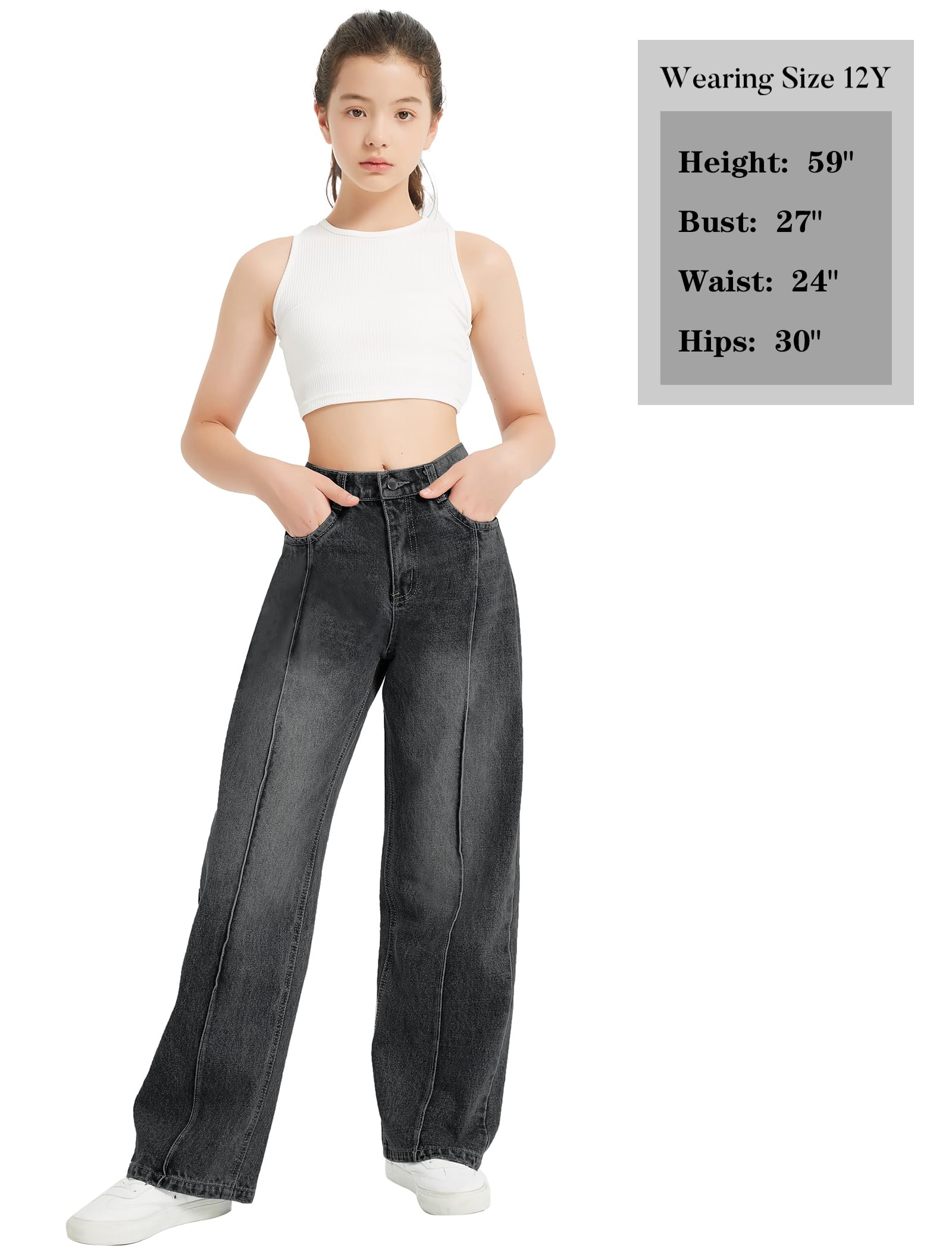 EXARUS Girls Jeans Baggy Wide Leg Cute Teen Tween Long Denim Pants Clothes Tall Junior Elastic Band Pockets