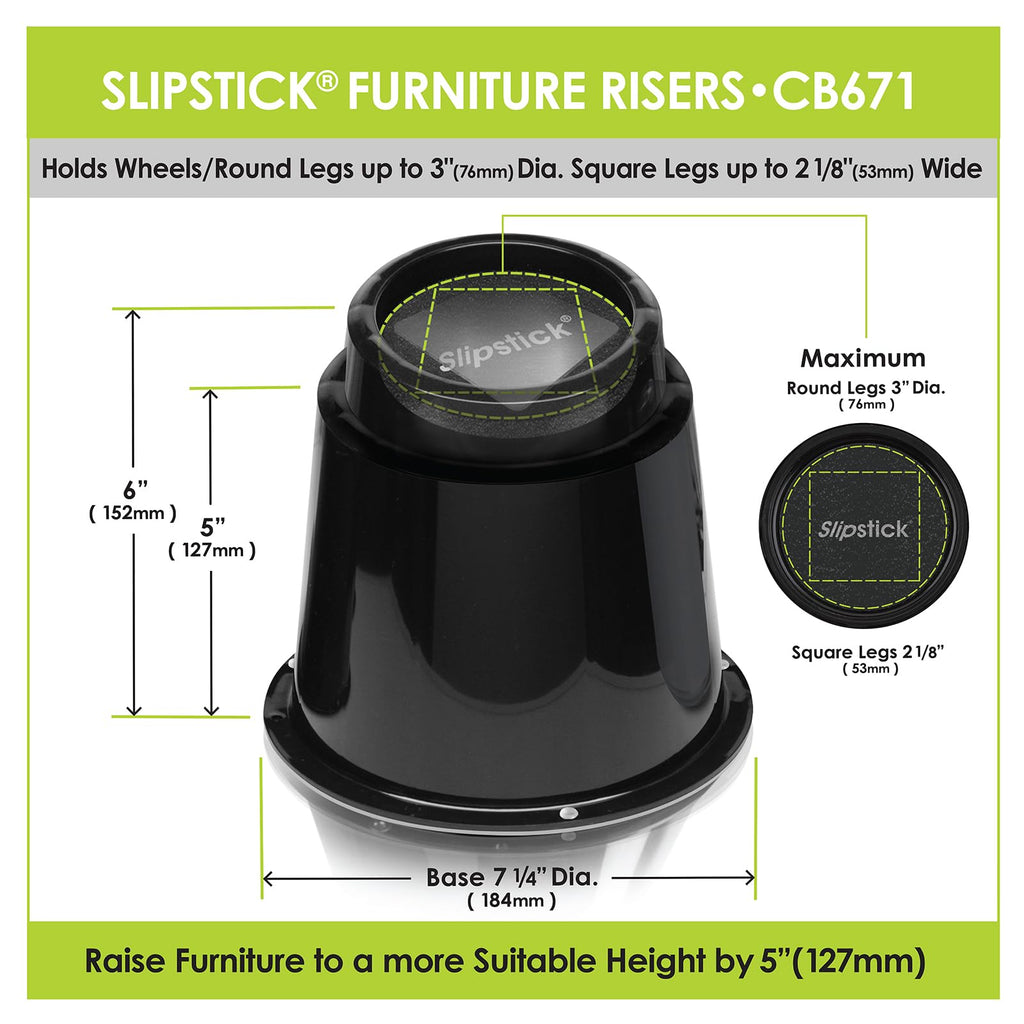 Slipstick CB674 Premium 2 Inch Furniture Risers/Bed Raisers with Steel Reinforced Top (4 Pack) Adds 2" Height, Supports 2,640 Pounds, Stackable with CB671