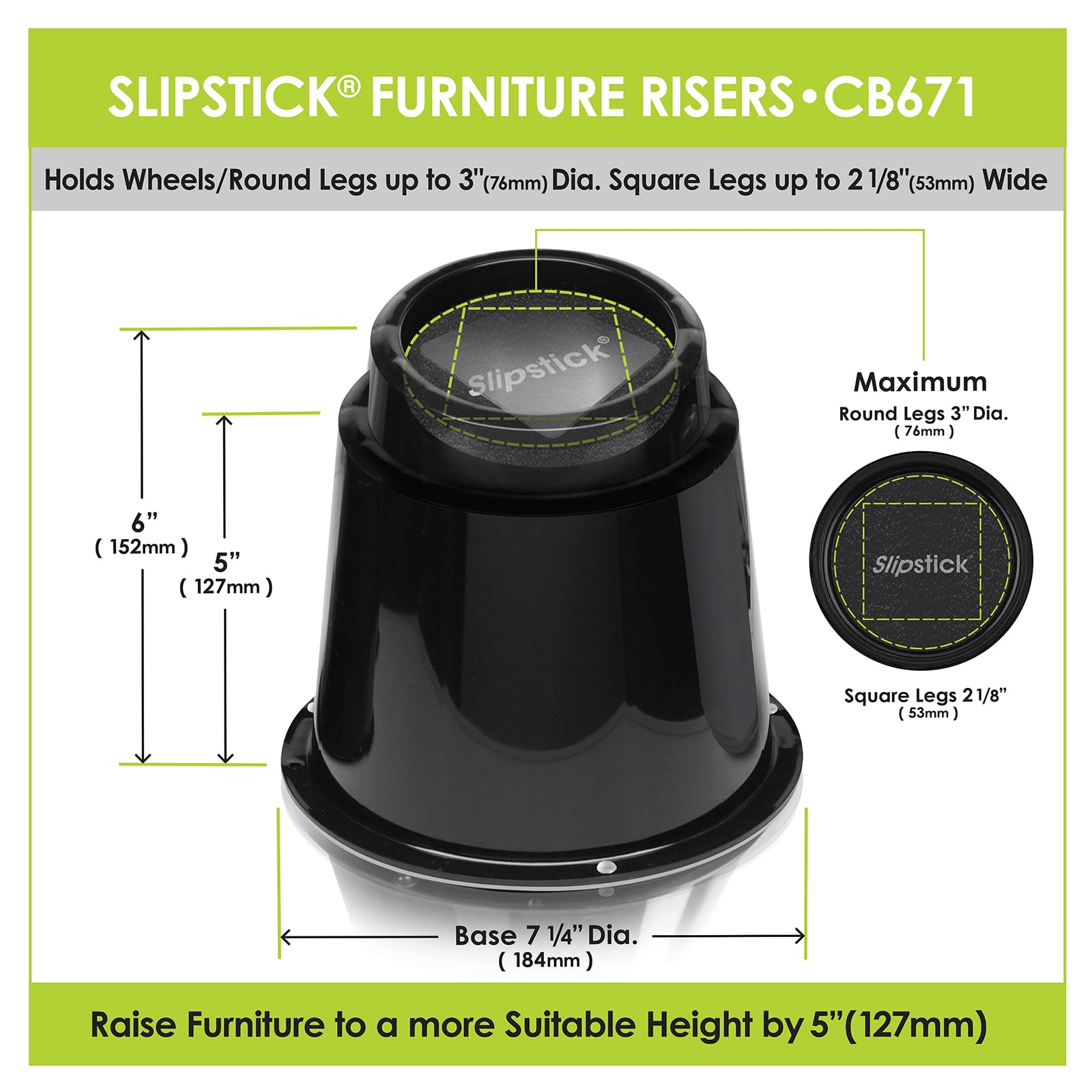 Slipstick CB674 Premium 2 Inch Furniture Risers/Bed Raisers with Steel Reinforced Top (4 Pack) Adds 2" Height, Supports 2,640 Pounds, Stackable with CB671