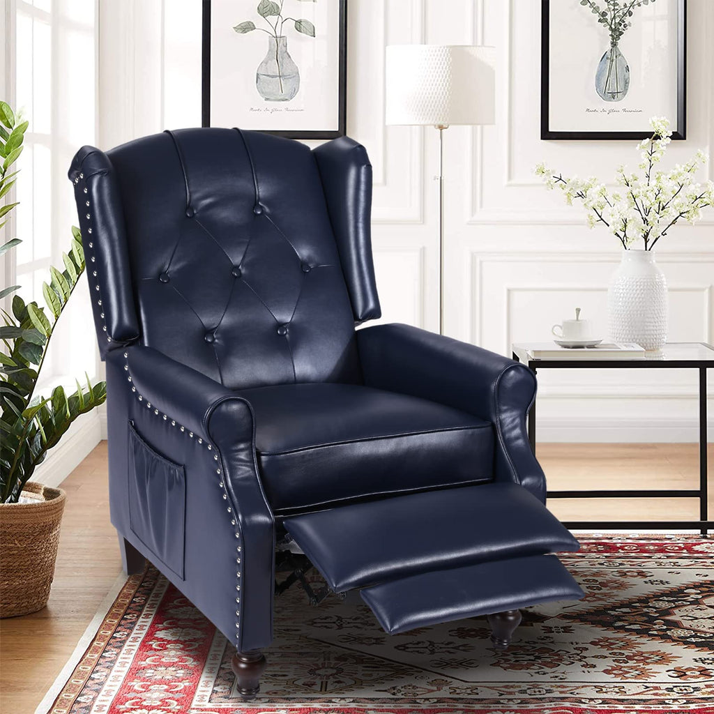 Wingback Chair with Massage and Heat, Tufted Fabric Pushback Recliner Chair, Wingback Recliner Chair with Remote Control, Padded Cushion, Wooden Legs, Small Recliners for Small Spaces