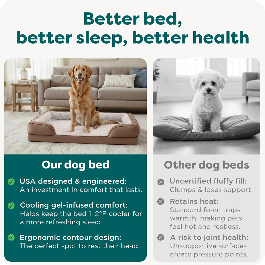Furhaven Cooling Gel Dog Bed for Medium/Small Dogs w/ Removable Bolsters & Washable Cover, For Dogs Up to 35 lbs - Plush & Velvet Waves Perfect Comfort Sofa - Brownstone, Medium