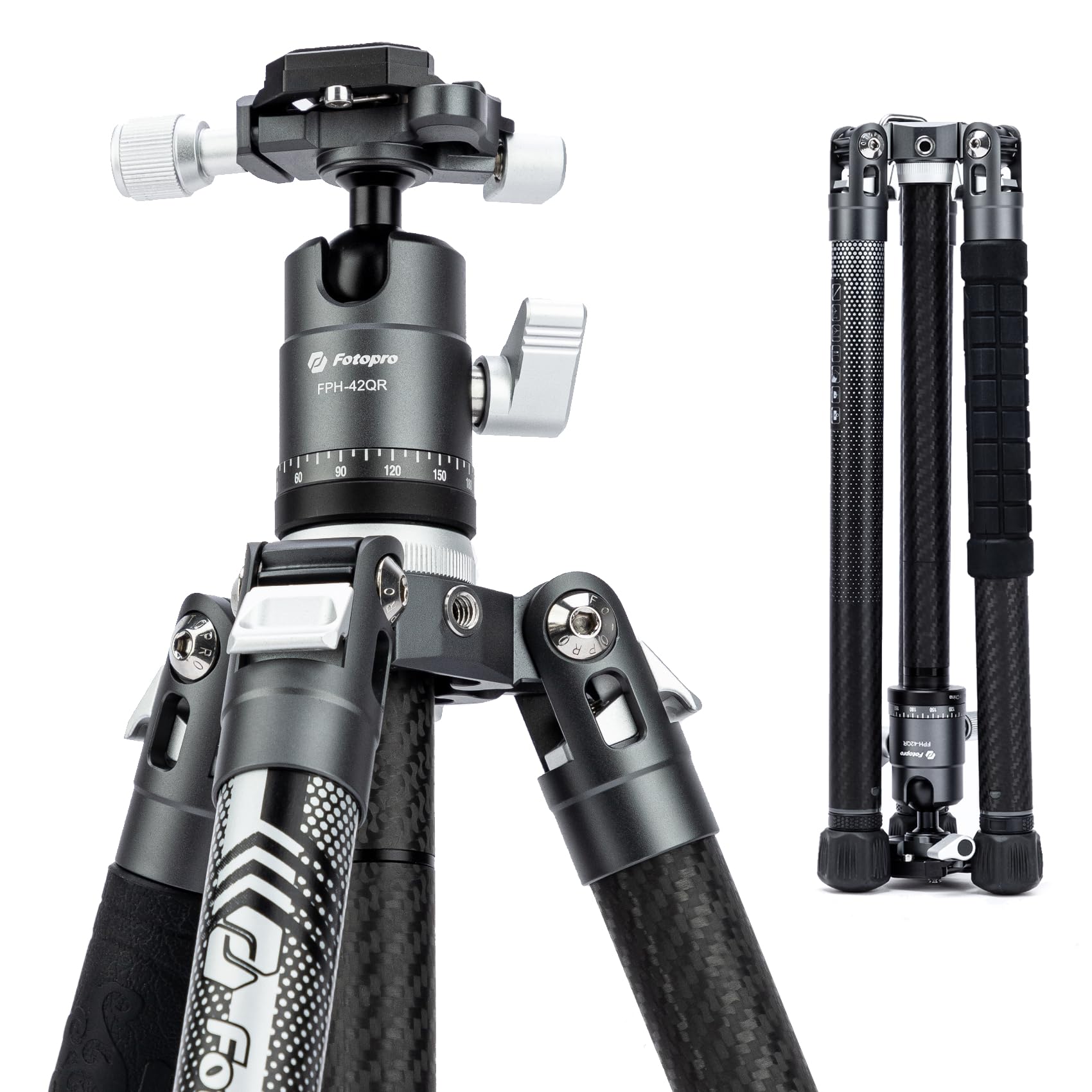 Fotopro 60" Camera Tripod, Carbon Fiber Travel Tripod with 360° Ball Head, Ultralight 2.1lbs, 22lbs Load, Quick Lock, Folds to 14.3" Carry-On, for DSLR Mirrorless Cameras, X-Aircross 3 Blue