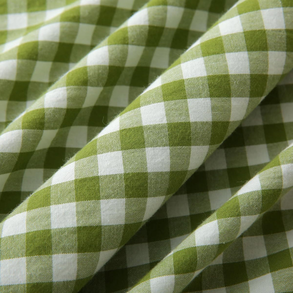 Silnuo Green/White Plaid Ruffled Queen Size Pillow Shams Set of 2,Washed Cotton Shabby Checkered Gingham Farmhouse Bed Pillow Covers 20"x30"